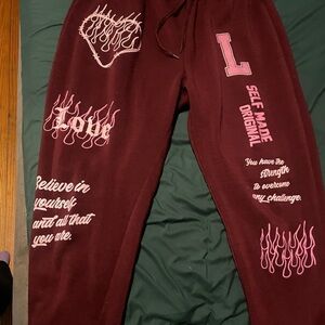 Maroon Sweatpants with Pink Accents